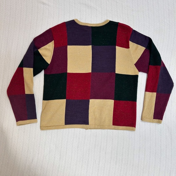 VINTAGE CHRISTOPHER & BANKS holiday color block cardigan sweater sz L, green - Picture 3 of 14